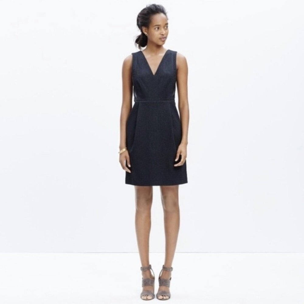 Madewell Black 100% Leather Panel Sheath Dress Sz 0 Minimalist Chic